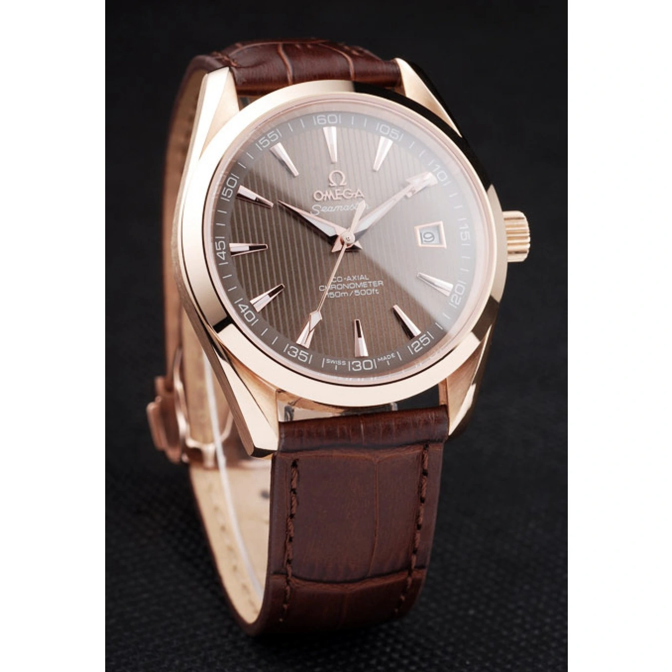 1014 Omega Swiss Seamaster Railmaster Brown Strap Brown Striped Dial